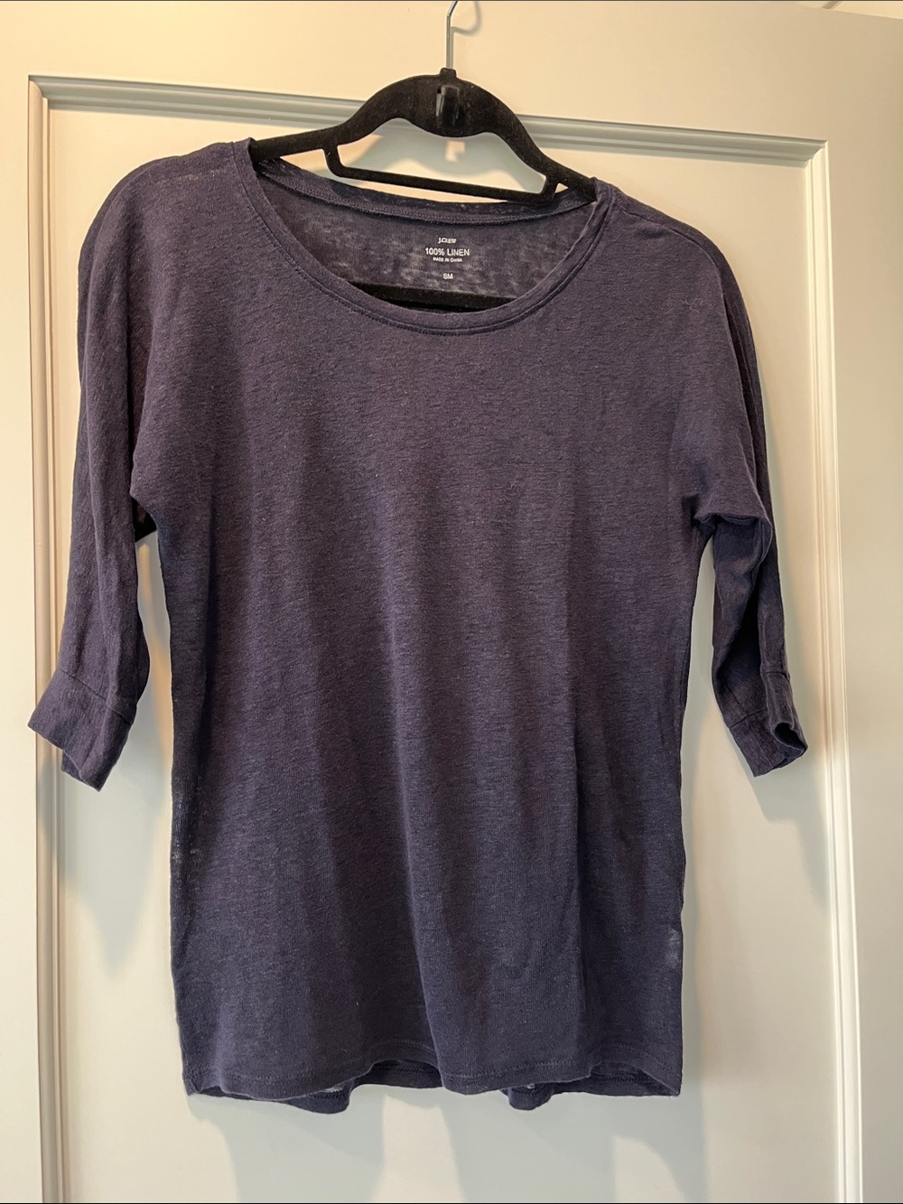 J. Crew Dark Navy Scoop Neck Linen-Blend Long Sleeve Tee